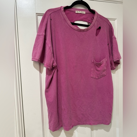 We the Free pink short sleeve distressed torn tee shirt top - Picture 3 of 10